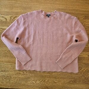 EXPRESS Wavy Stitch Crew Neck Sweater Rose Pink Womens‎ Size M Scalloped Hem